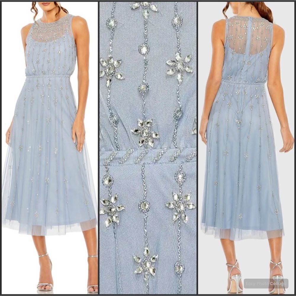 MAC DUGGAL 9222 Blue High Neck Sleeveless Embellished A Line Cocktail Dress